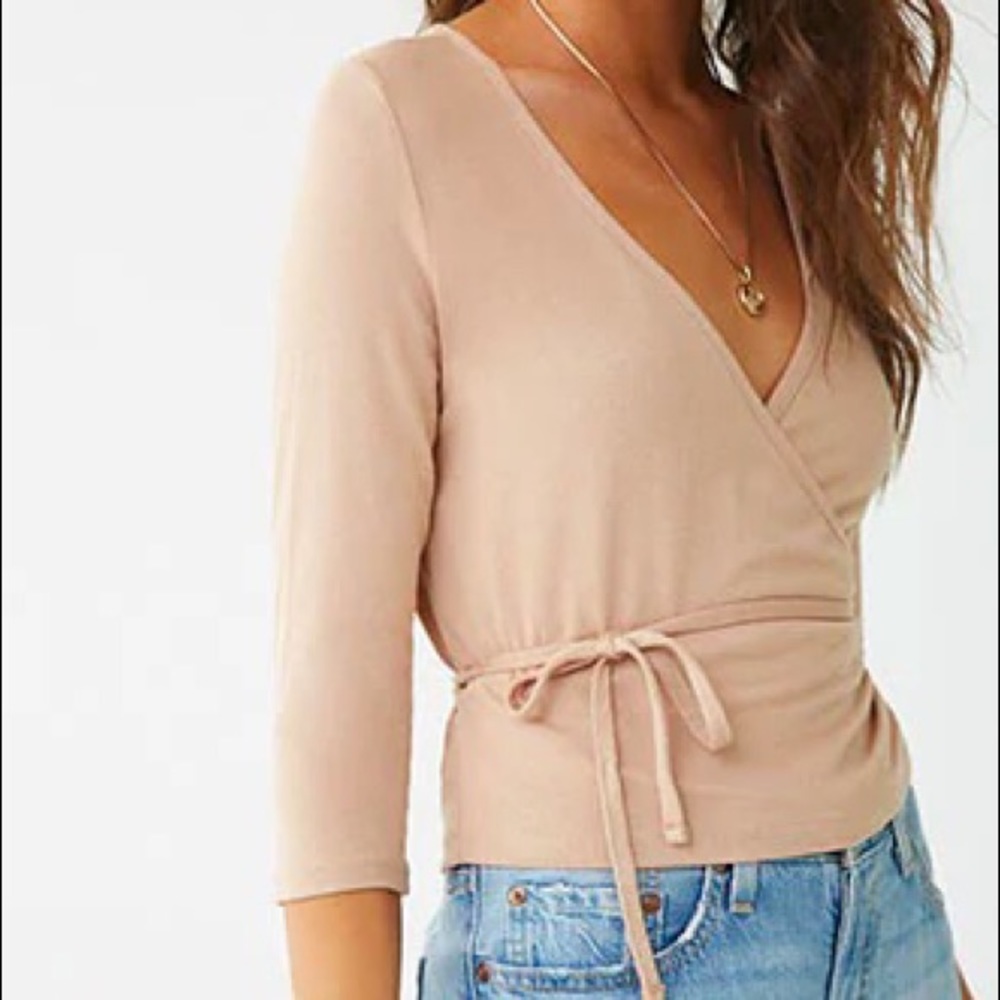 Tan surplice wrap top
